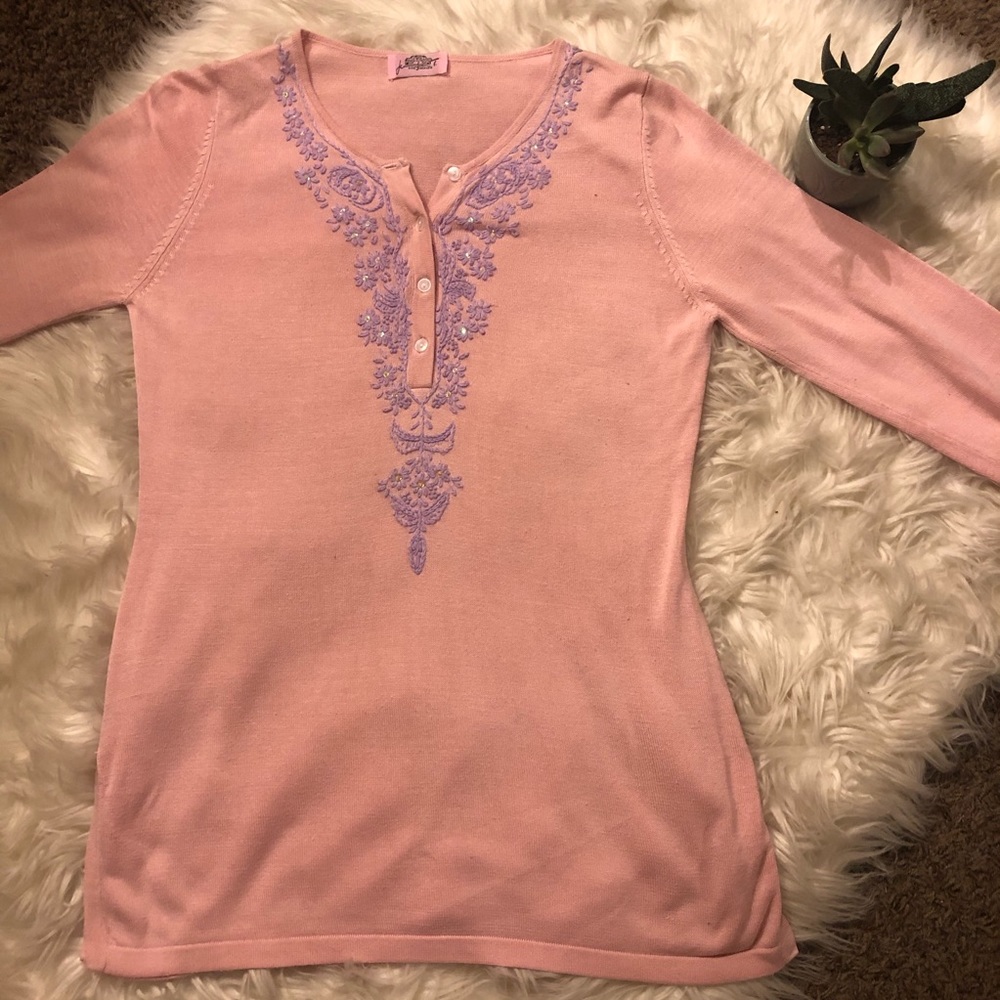 Jennifer T knit couture silk embroidered top